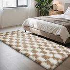 Checkered Rug for Bedroom, 3x5 Beige and White Area Rugs, Classic Checkered - Image 3
