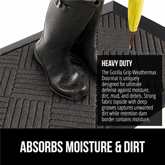 GORILLA GRIP 100% Waterproof All-Season WeatherMax Doormat, US Designed Natural - Image 4