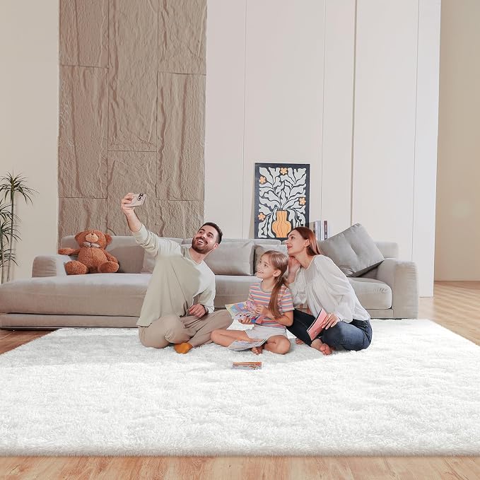 Cream White 8x10 Area Rugs for Living Room Bedroom, Fluffy Large Rug Soft Shag by Unknown