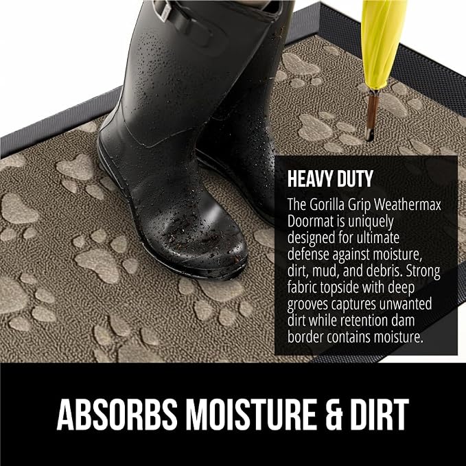 GORILLA GRIP 100% Waterproof All-Season WeatherMax Doormat US Designed Natural - Image 4