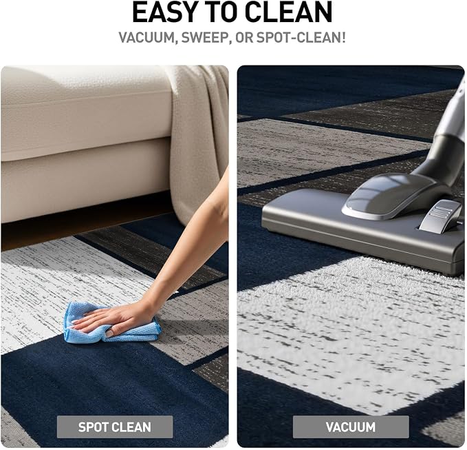Rugshop Modern Geometric Boxes Navy Area Rug, Fade-Resistant Carpet - Image 7