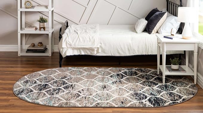 Rugs.com Lattice Frieze Collection Rug – 6' x 9' Oval Blue Multi Medium Rug - Image 2
