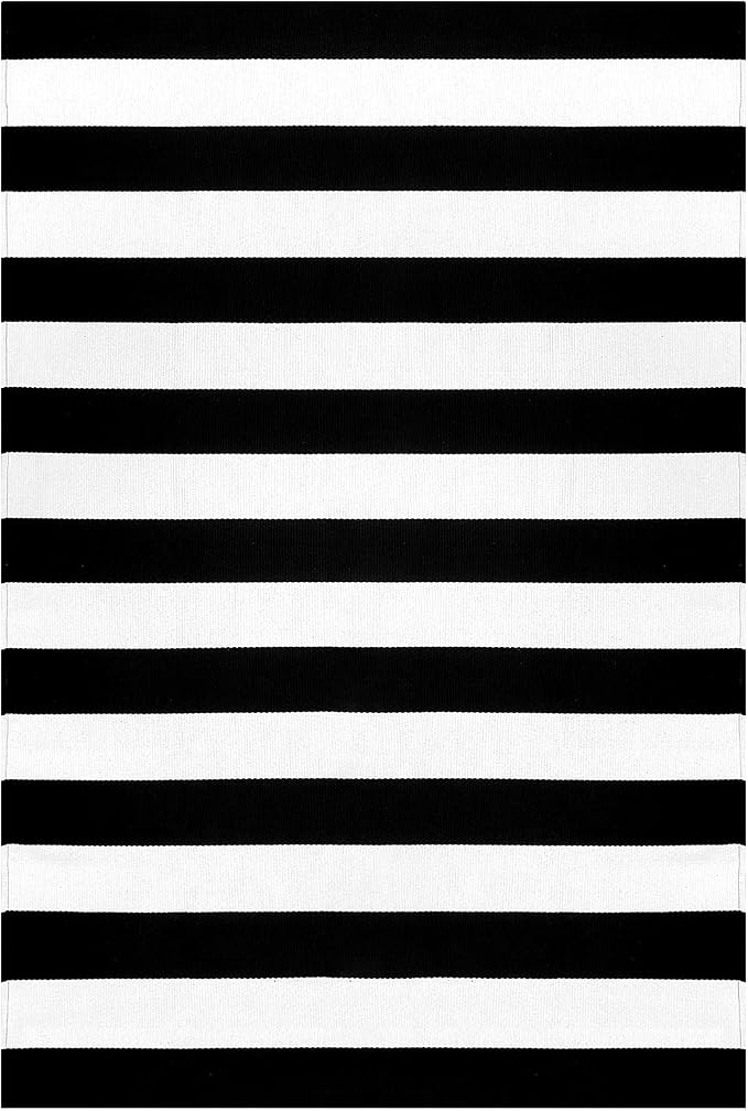KOZYFLY Black and White Striped Area Rug 4x6 Ft Outdoor Rug Washable Indoor - Image 8