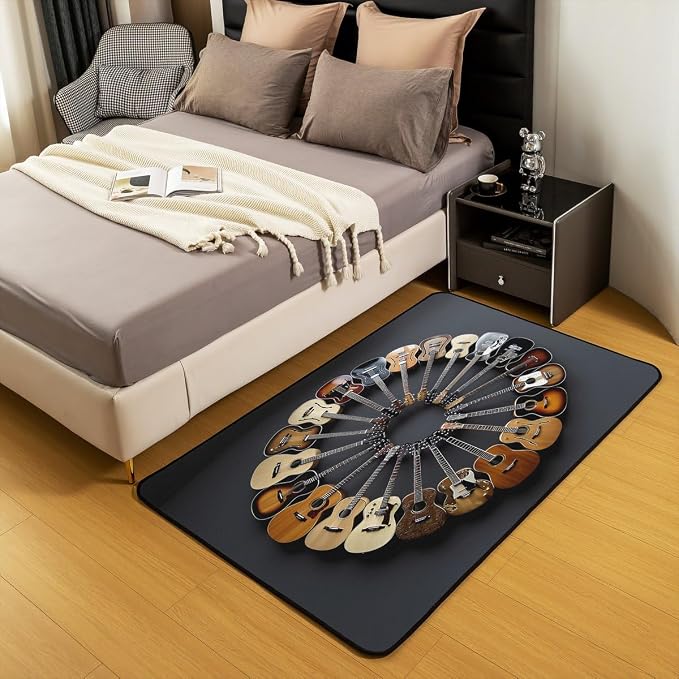 Round Guitar Large Area Rug 5x7 Musical Instruments Living Room Rug | Music - Image 5
