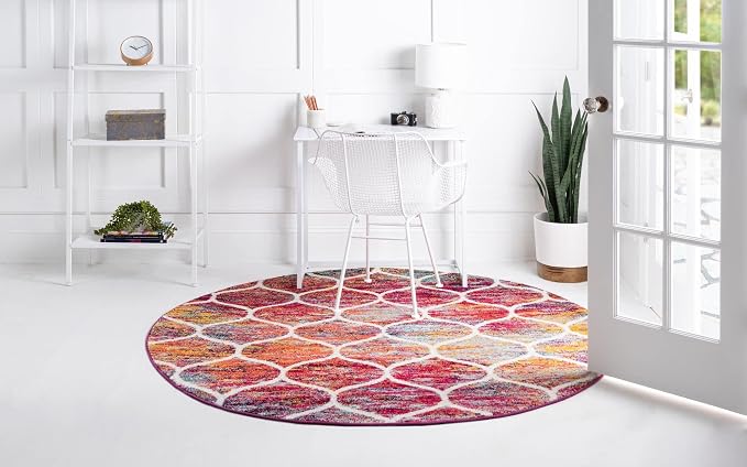 Rugs.com Lattice Frieze Collection Rug – 5' Round Multi Medium Rug Perfect - Image 3