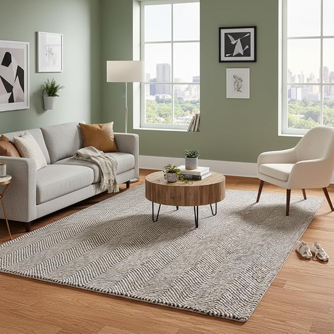 Modern Herringbone Chevron Collection Handcrafted Wool Area Rug - Image 2