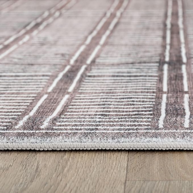 Rugshop Bohemian Stripe Lines Washable Non Slip Runner Rug 2' x 10' Brown - Image 3