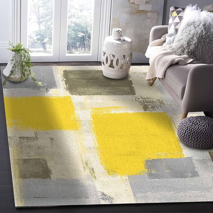 Yellow Rectangular Area Rugs for Living Room Bedroom 5 x 8 ft Abstract Paint - Image 5