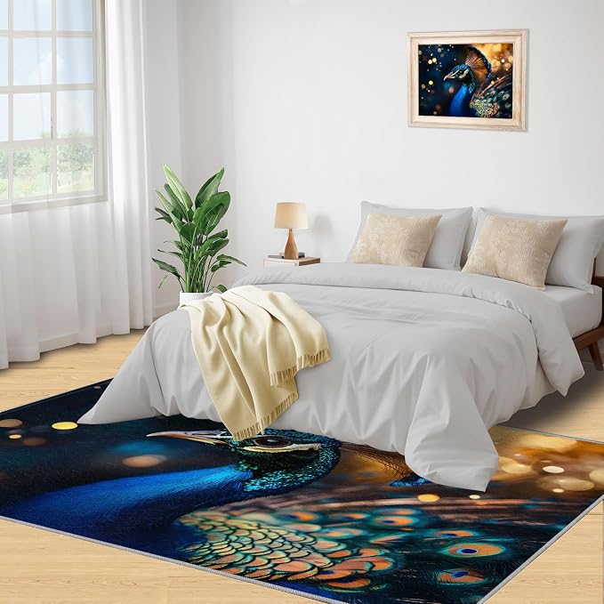 Peacock Area Rug 5x8-5x8 Rug, Wonderful Peacock Rugs - Image 4