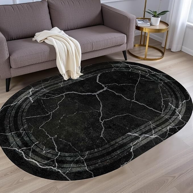 Black Grey Striped Texture Bordered Rugs 8x10 Modern Minimalist Indoor Large by Unknown
