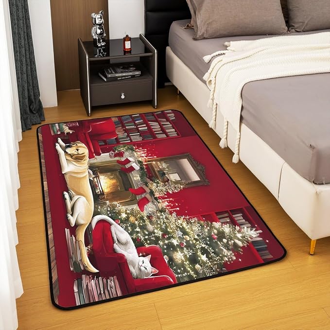 Merry Christmas Area Rug 3x5 Puppy Christmas Tree Rugs - Image 3