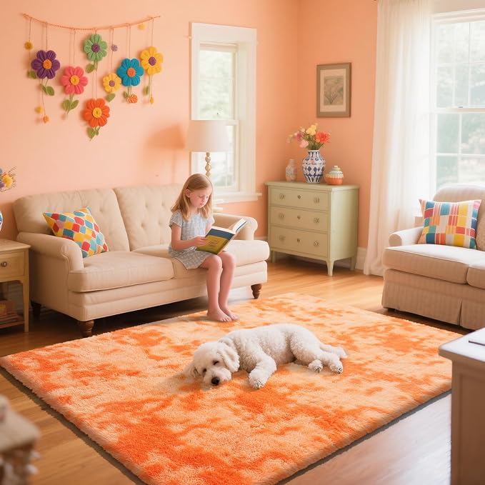 Mottling Orange Fluffy Rug Shaggy Area Rug, 8x10 Area Rugs - Image 4