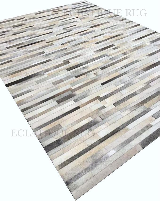 Cowhide Leather Rug for Living Room 8x10, Modern Stripes Style Floor Carpet - Image 6