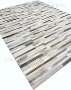 Cowhide Leather Rug for Living Room 8x10, Modern Stripes Style Floor Carpet - Image 6