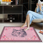Cartoon Animal Pattern Area Rug Cute Cat Luxury Floral Decor - Image 2