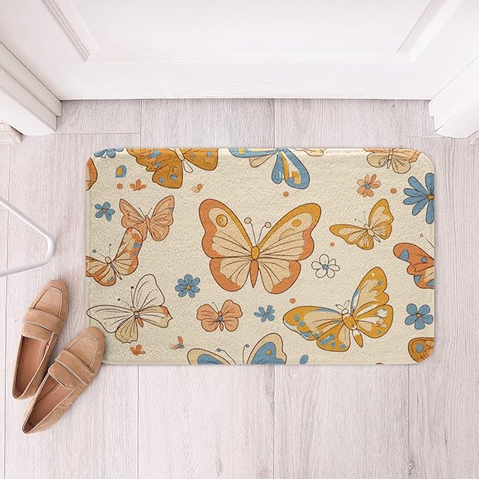 Erosebridal Groovy Party Decorations Bathroom Rugs Cute Butterfly Bath Mat - Image 4
