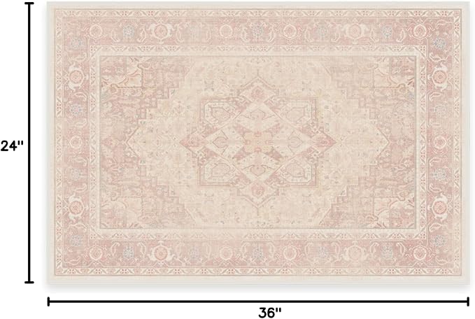 RUGGABLE Washable Area Rug – Kamran Soft Pink 2x3, Stain-Resistant, Non-Slip – - Image 3