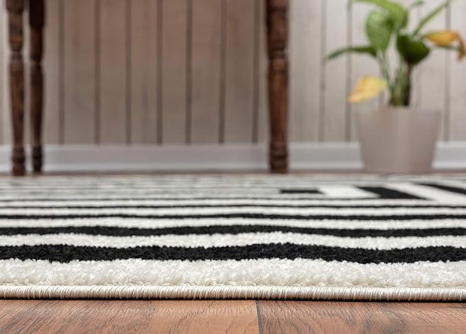 Abani Contemporary Black & Ivory 6' x 9' Area Rug, Contrasting Geometric Modern - Image 8
