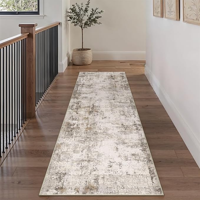 3x7 Washable Runner Rug Brown Grey Abstract Hallway Kitchen Throw Rug Neutral - Image 5