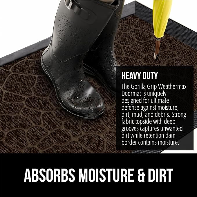 GORILLA GRIP 100% Waterproof All-Season WeatherMax Doormat, US Designed Natural - Image 4