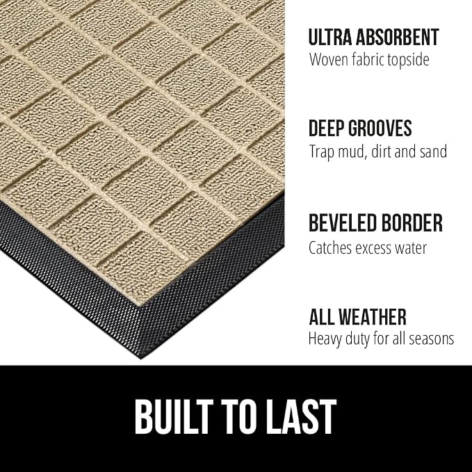 GORILLA GRIP 100% Waterproof All-Season WeatherMax Doormat US Designed Natural - Image 2