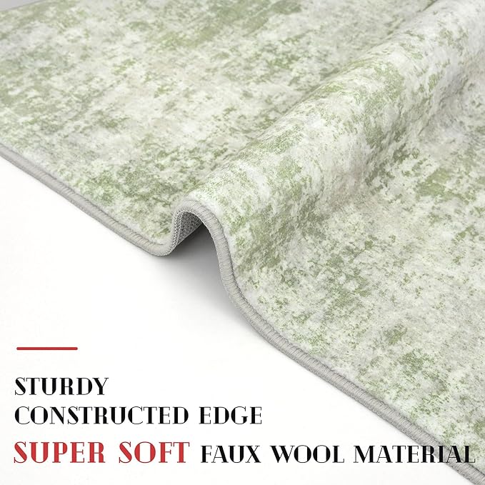 Modern Abstract Hallway Runner Rug, Sage Green Grey 2x8 Runner Rug, Washable - Image 4