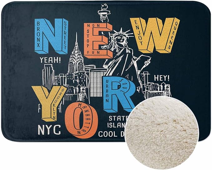 New York City Bath Mats for Bathroom New York Theme on Black Background Floor by Unknown