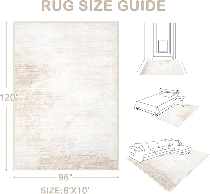 Area Rugs 8x10 Living Room: Washable Rug Modern Abstract Large Rugs Soft Non - Image 2