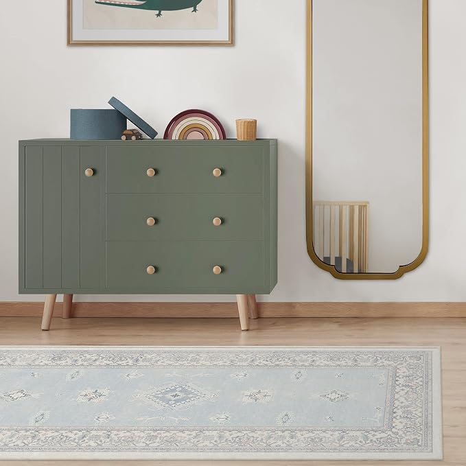 RUGGABLE Washable Vintage Area Rug – Verena Soft Blue 10x14, Stain-Resistant - Image 9