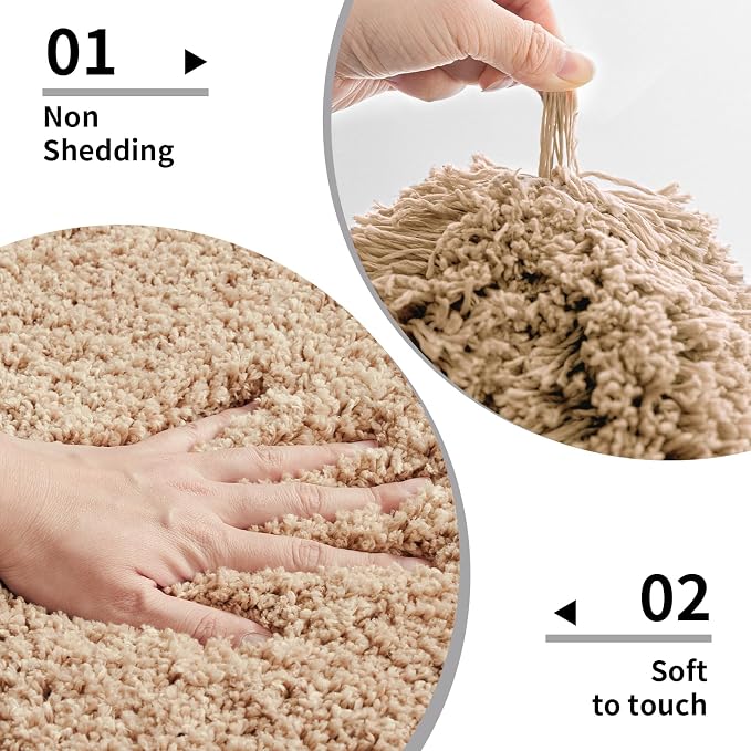 Small Bathroom Rug 17x24 Non Slip Beige Fluffy Bath Mat - Image 4