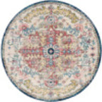 Livabliss Area Rugs - 7ft Round Odelia Vintage Boho Aqua Burgandy Blue Round - Image 4