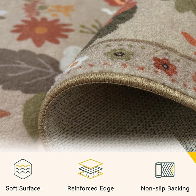Floral 9x12 Area Rug Machine Washable Soft Print Boho Carpet Non Slip Doormat - Image 3