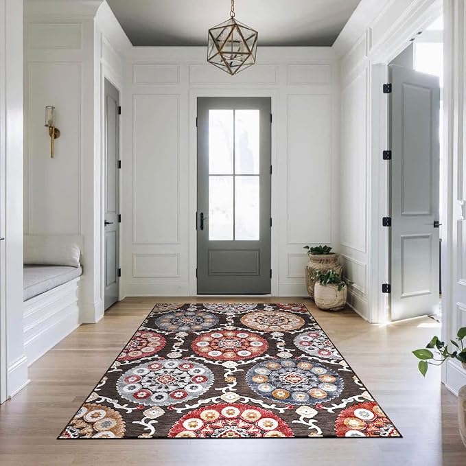 CAMILSON Indoor Outdoor Rug 10x14 Bohemian Medallion Floral Area Rugs - Image 7