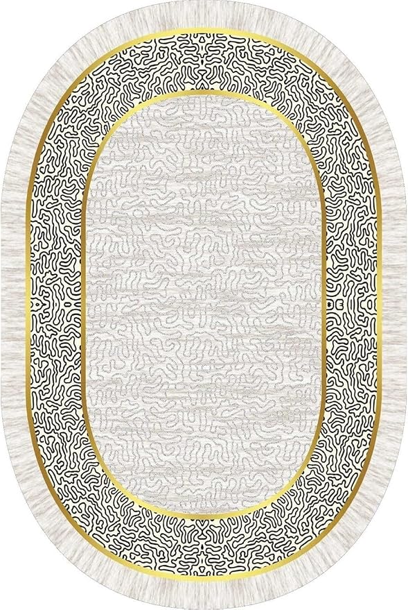 Off White Black Gold Indoor Rugs Modern Minimalist Abstract Geometric Pattern - Image 5