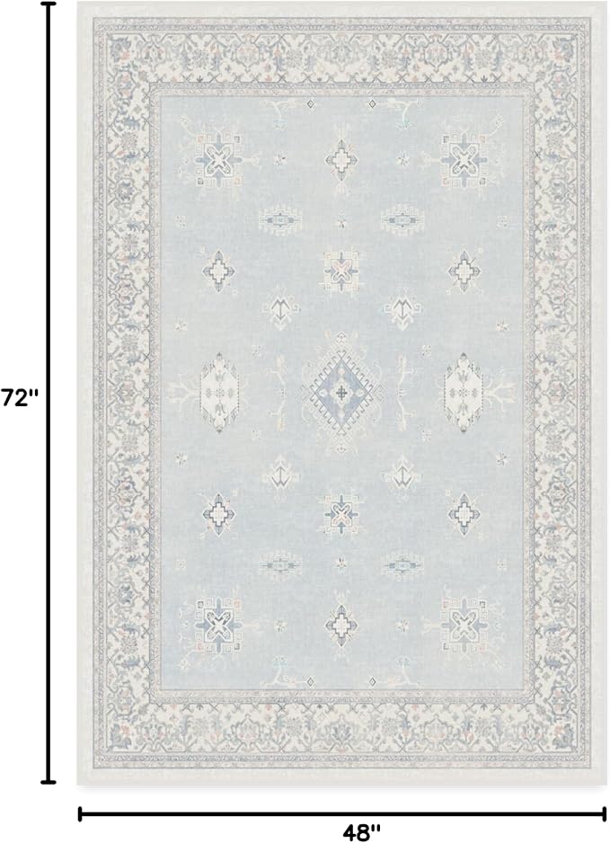 RUGGABLE Washable Vintage Area Rug – Verena Soft Blue 4x6, Stain-Resistant - Image 3
