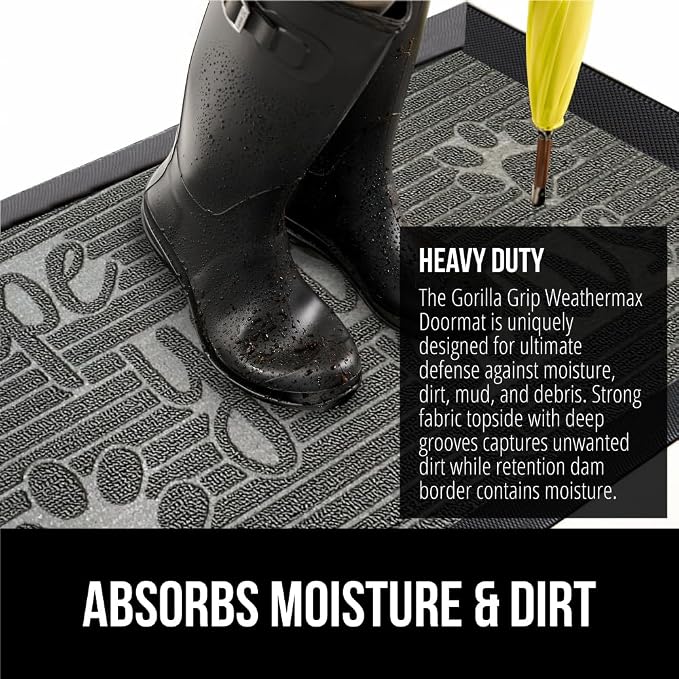 GORILLA GRIP 100% Waterproof All-Season WeatherMax Doormat, US Designed Natural - Image 4
