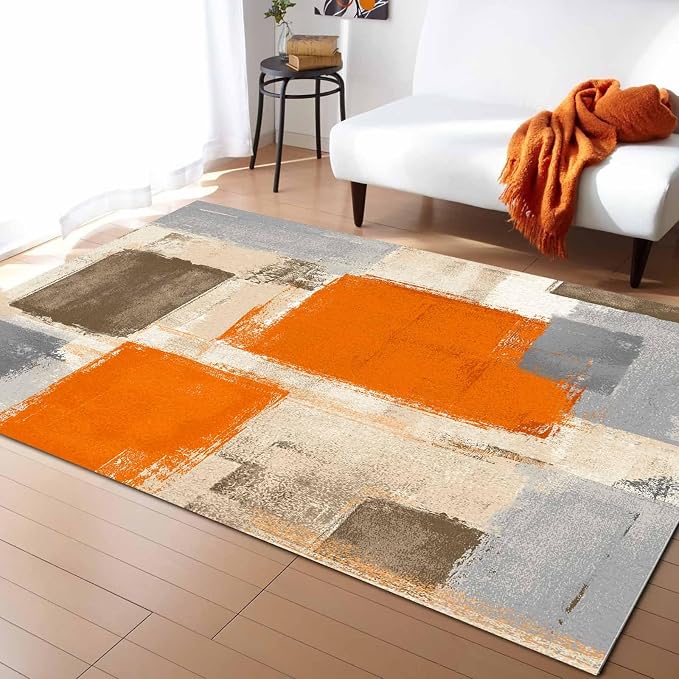 Orange Rectangular Area Rugs for Living Room Bedroom 5 x 6.9 ft Abstract Paint - Image 2