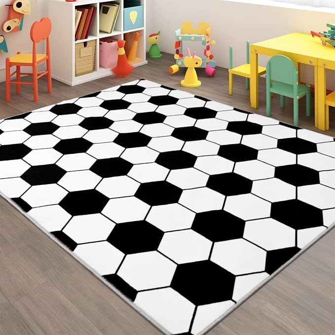Soft Soccer Rug, Gifts for Boys Girls, Cute Bedside Shag Area Rug for Kids - Image 4
