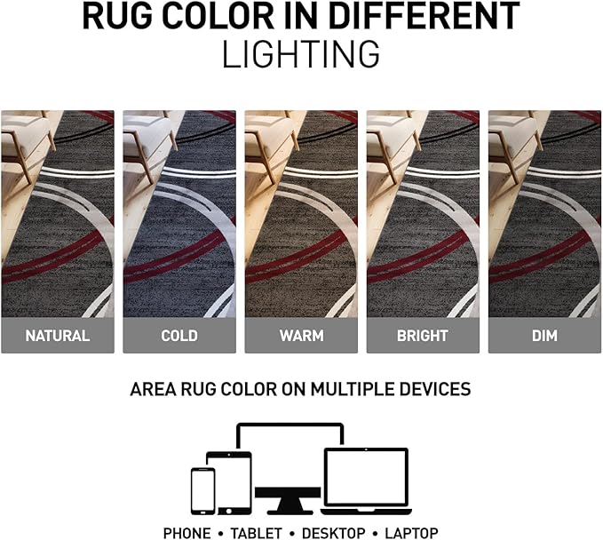 Rugshop Modern Wavy Circles Design Non-Shedding Round Rug, Carpet - Image 6