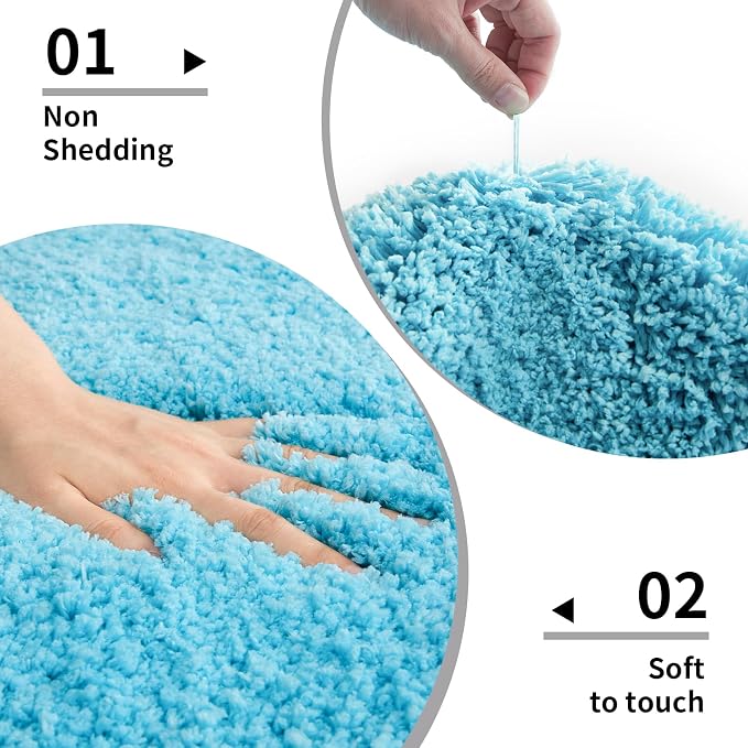 Teal Bathroom Rug 24x48 Non Slip Fluffy Bath Mat - Image 5