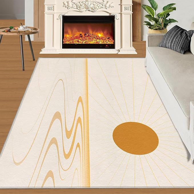 Boho Sun Area Rugs 3x4ft, Minimalist Sunburst Kids Bedroom Rug, Geometric Solar - Image 2