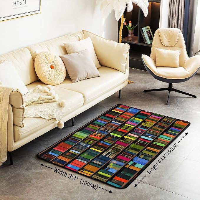 Books Area Rug 3x5 Rainbow Bookshelf Rugs - Image 2