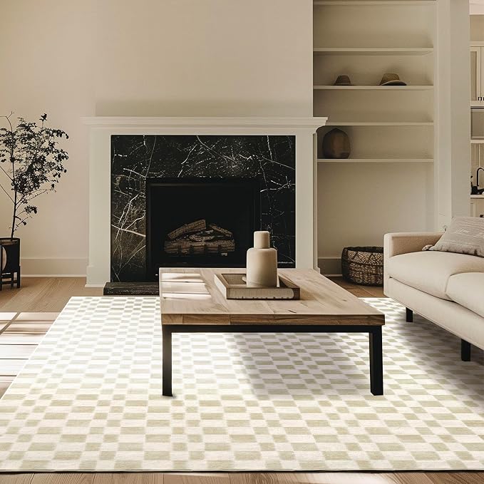 EVERGRACE Checkered Plaid Area Rug 6x9, Soft Faux Wool Rugs Washable Anti Slip - Image 9