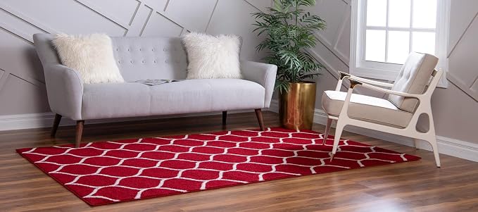 Rugs.com Lattice Frieze Collection Rug – 5' x 8' Red Medium Rug Perfect - Image 2