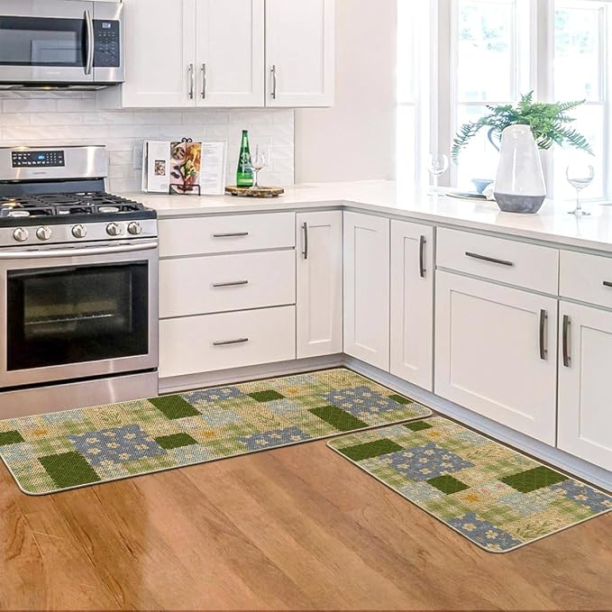 Artoid Mode Check Pattern Flowers Floral Spring Kitchen Mats Set of 2, Home - Image 5
