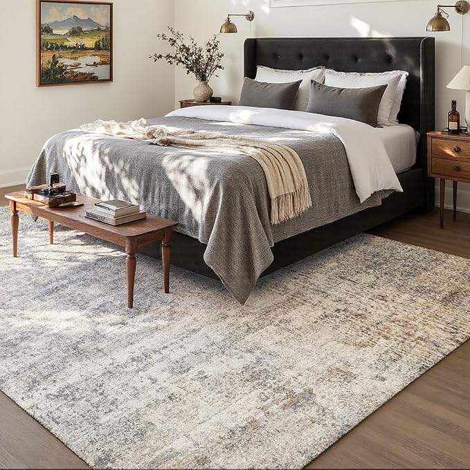 Area Rug 8x10 Washable Rug Grey and Beige - Image 2