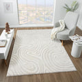 LUXE WEAVERS Geometric Swirl Cream 9x12 Area Rug High Low Modern Carpet by LuxeWeavers