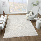 LUXE WEAVERS Geometric Swirl Cream 4x5 Area Rug High Low Modern Carpet by LuxeWeavers