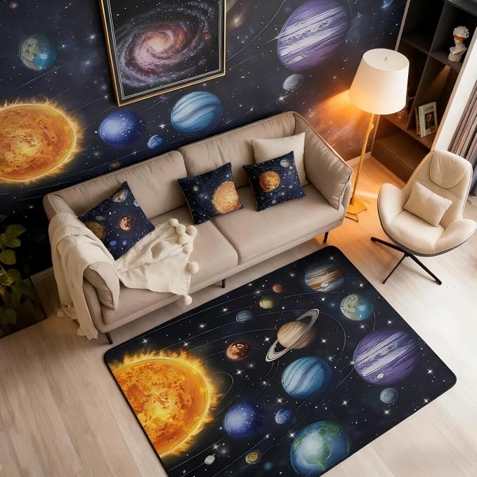 Planet Large Area Rug 5x7 Solar System Outer Space Living Room Rug | Universe - Image 4