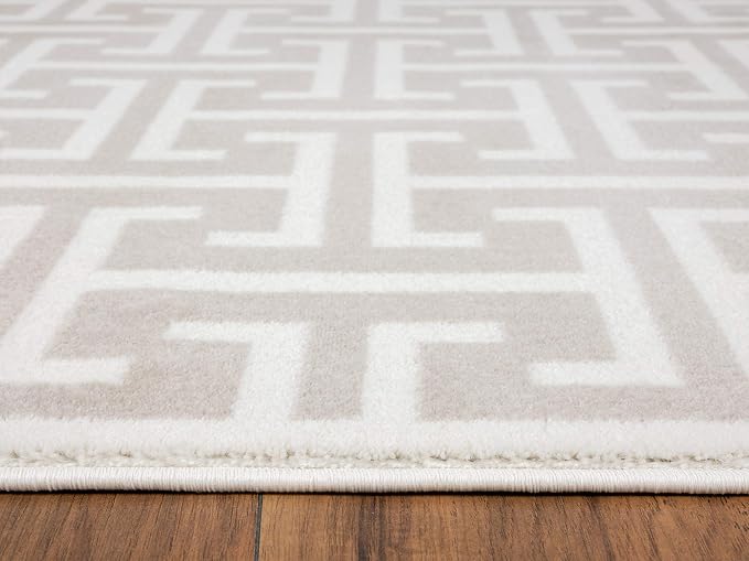 Abani Contemporary 3D Beige & White Modern Greek Key Pattern Area Rug - Image 9